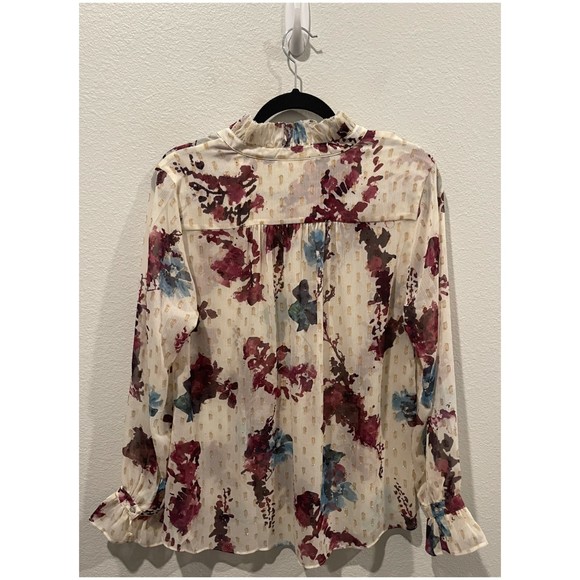 SOFT SURROUNDINGS Floral Ruffle Bohemian Sheer Blouse - Picture 5 of 5
